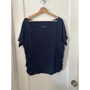 Soft Surroundings 2X Navy Blue Ruched Side Pima Cotton Modal Knit Top